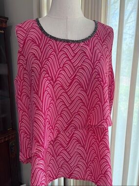 Juicy Couture Pink Wave-Print Sleeveless Tunic Beaded Neckline tiered layered XL